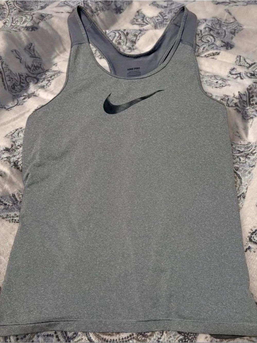 Nike Gray Racerback Dri-FIT Tank with Black Swoosh